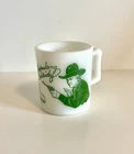 VINTAGE 1950s HOPALONG CASSIDY MUG CUP HAZEL ATLAS Milk GLASS Green Graphics