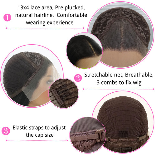 Pelucas delanteras de encaje Body Wave peluca de cabello de fibra resistente al calor con cabello de bebé 16 pulgadas - Imagen 8 de 9