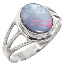 925 Sterling Silver Blue Natural Australian Opal Sterling Sz 8 Ring