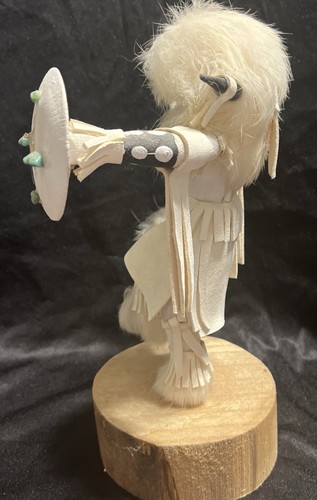 Vintage Navajo Kachina Buffalo Warrior White Leather Fur, Signed F Yazzie w/Tag - Picture 3 of 23
