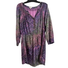 Shoshanna 100% Silk Chiffon Purple Long Sleeve Dress Size 10 Pockets Cocktail