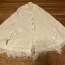 Vintage 70  s Sweater Poncho Cape With Fringe
