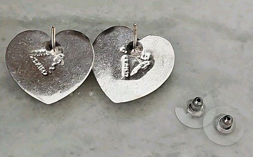 Orecchini Argento Sterling Borchia Blu Simulato Turchese Forma Cuore 925 Grandi - Foto 4 di 8