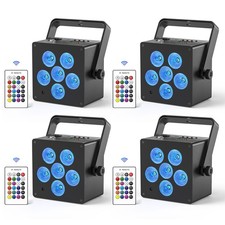 4X Rechargeable PAR Light 50W 6LED 6in1 RGBWA UV DMX DJ Stage Wash Light Remote
