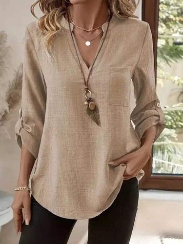 Roll-Up Sleeve Notched Blouse - Picture 39 of 56