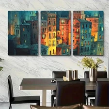 3pcs Watercolor Painting Sunset City Perfect Wall Art Canvas Framed 50x70cm
