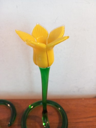 Art Glass Flower Taper Candle Holders X2 Hand Blown TULIPS - Picture 12 of 16