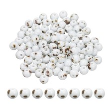 100Pcs 8mm Round Ceramic Porcelain Beads, Spotted White