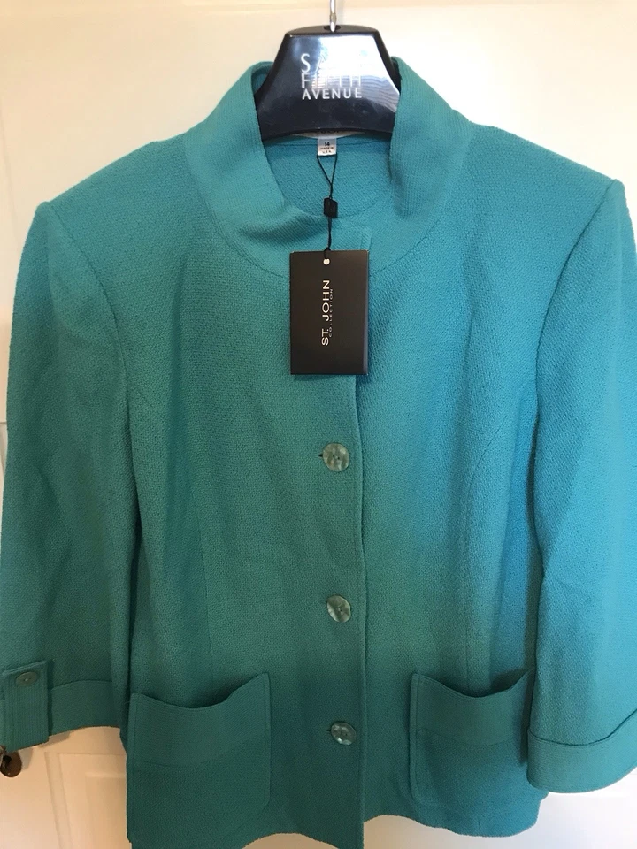 St John Knits Antigua Suéter Chaqueta Bolsillos Lana Talla 14 EE. UU. NUEVO CON ETIQUETAS De Colección Foto 2 de 4