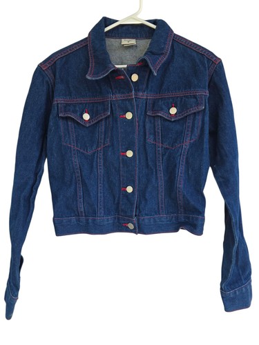 Vintage Playboy Denim Jean Jacket M Red Bunny Logo Rhinestone Red Stitching USA - Picture 2 of 11