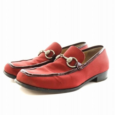 Gucci Horsebit Loafers Square Toe Satin 6B Red 0399 AN7 Used