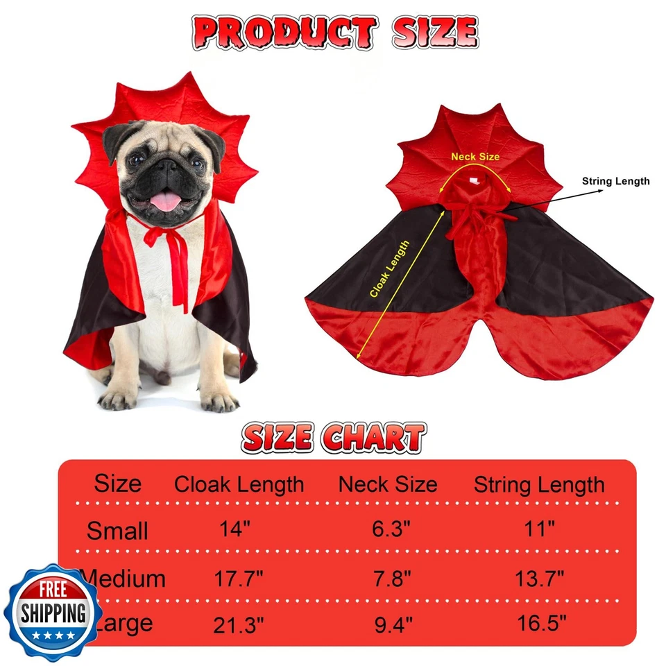 Disfraz de perro diablo vampiro ADOGGYGO - Capa de Halloween para pequeño, mediano, Foto 4 de 4