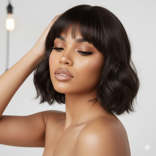 6373 Fashion Wig 12 Inch Brown Short Wavy Bob air bangs woman wavy synthetic act - Picture 21 of 24