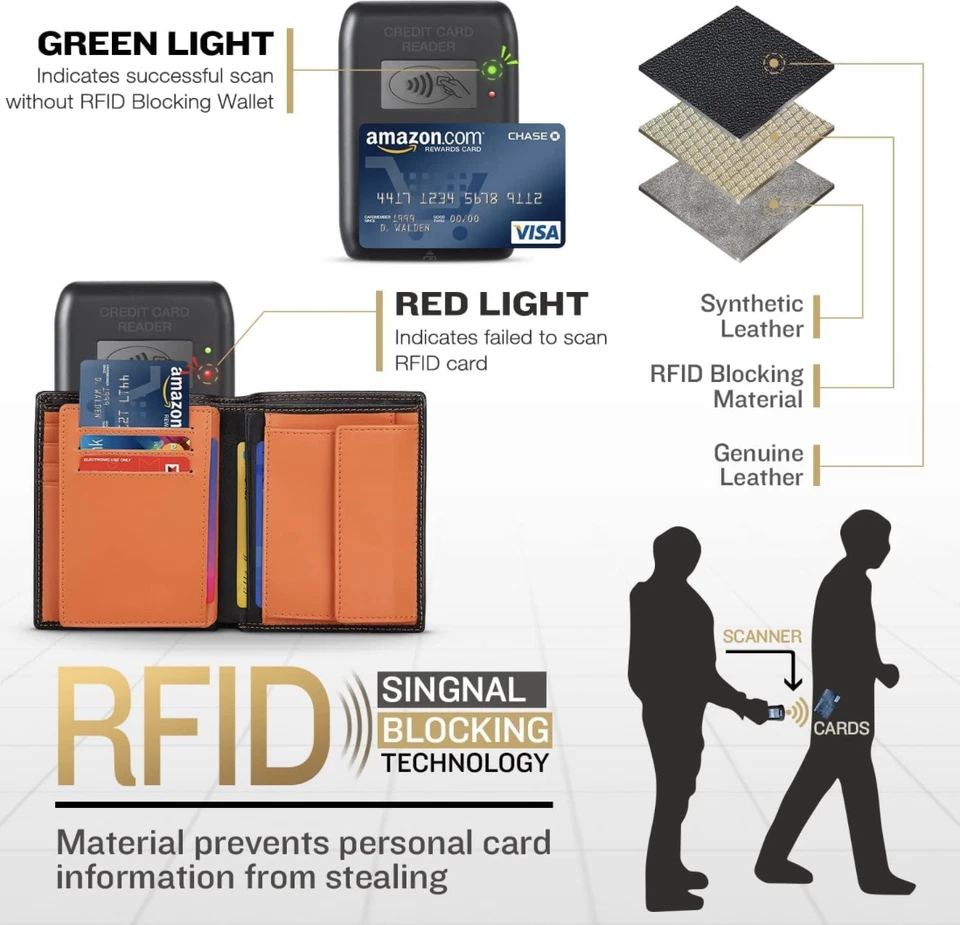 Portefeuille Porte monnaie Homme Cuir Véritable Blocage RFID/NFC 13 Porte Carte - Photo 4/4