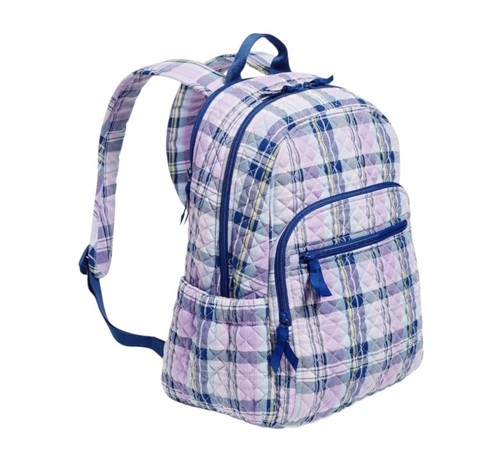 Vera Bradley Women's Cotton Campus Backpack, Amethyst Plaid -Recycled Cotton - Picture 2 of 9