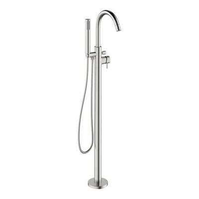 Freistehende Badewanne Dusche Mischbatterie Nickel gebürstet Bodenmontage Handbrause WRAS