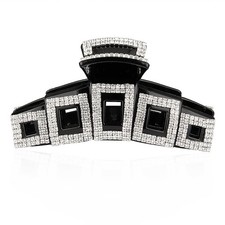 Elegant Large Rhinestone Hair Clip Jaw Women Crystal Hairpin Black Style