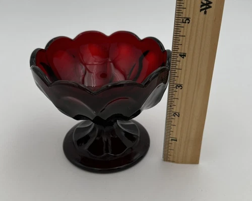 Vintage Deep Ruby Red Anchor Hocking Fairfield Pattern Candy / Sherbet Bowl