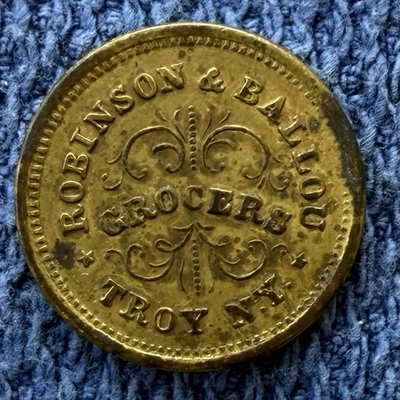 #ad 1863 Civil War Token Robinson amp; Ballou Grocers Troy New York $35.00