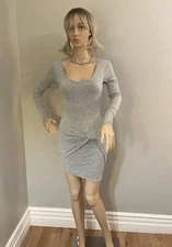 Long Sleeve Gray Dress Ladies Cocktail Size S