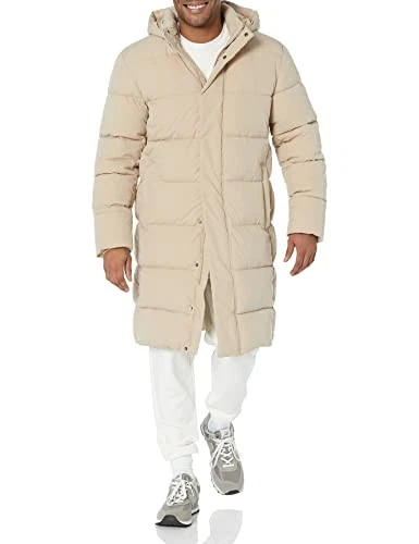 AMAZON ESSENTIALS MENS HOODED LONG PUFFER COAT - SIZE: MEN 2XL - TAN