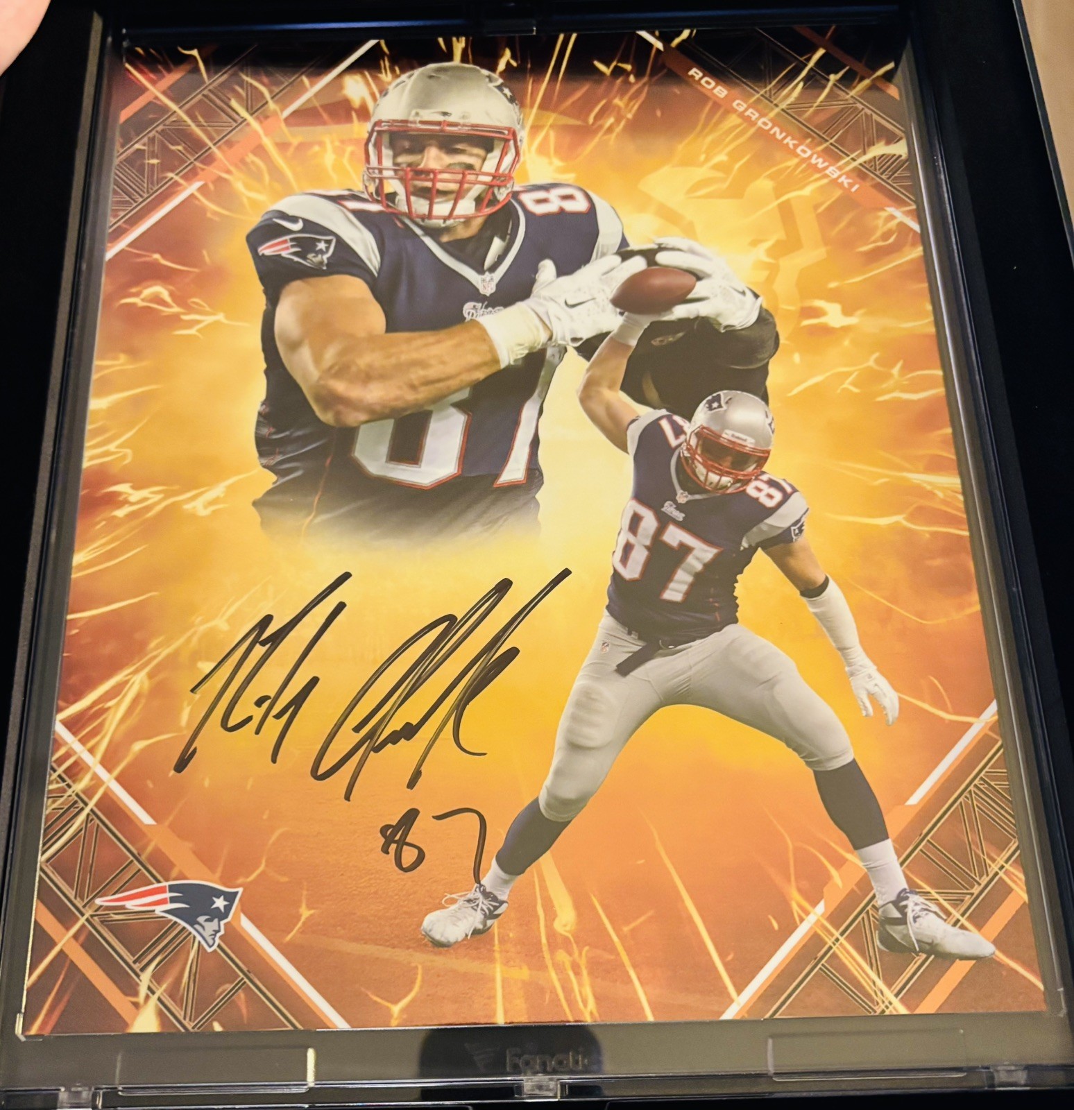Rob Gronkowski Autographed Signed New England Patriots 2025 Fanatics Emanate Under Wraps Orange 02/25 Patriots 