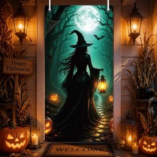 Halloween Door Cover Decorations - Scary Witch Halloween Door Decorations, Horro