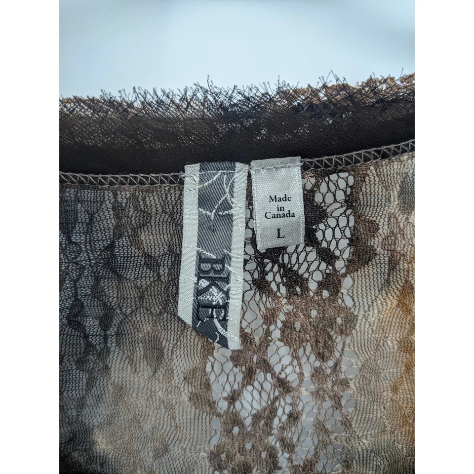 BKE Lace Sheer Top Women Large Tan Black Tie Dye Whimsigoth Y2K Grunge Mesh Shir - Image 4 of 4