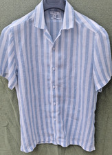 Reiss Men’s Linen Short Sleeve Shirt – Size M – Blue/White Striped Holiday