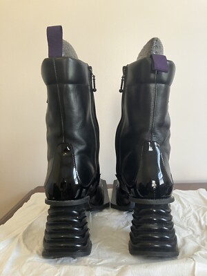 靴 eytys boots EYTYS Nova Black Patent Leather Square Toe Slant Heel Knee