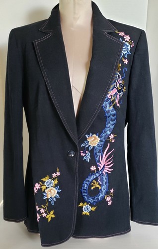 NUEVO CON ETIQUETAS ESCADA Mujer Pantalones Fuertemente Bordados Traje Blazer Talla 44/38 Azul Jean - Imagen 2 de 8