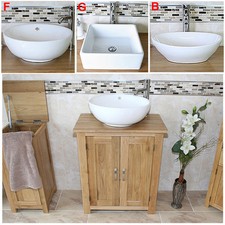 Bathroom Vanity Unit | Oak Sink Cabinet | Ceramic Wash Basin Tap & Plug Included