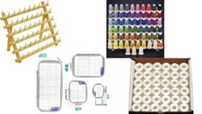 Brother Embroidery Premium kit-63 Color thread,Hoop set,144 bobbin,60 Spool Rack