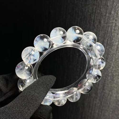 Pulsera 14mm Natural Transparente Blanco Azul” Pluma ” Cristal Cuarzo AAA - Imagen 4 de 6