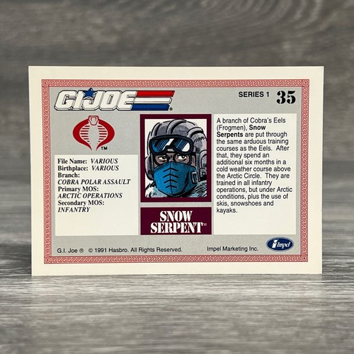 1991 Impel Hasbro GI Joe Series 1 Trading Card #35 Snow Serpent - Picture 2 of 2