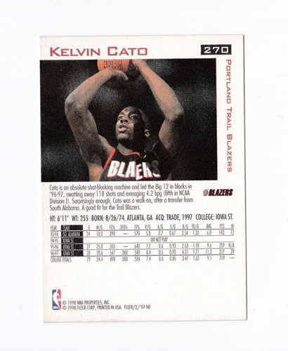 1997-98 Fleer #270 Kelvin Cato RC Portland Trail Blazers Iowa State ISU - Picture 2 of 2
