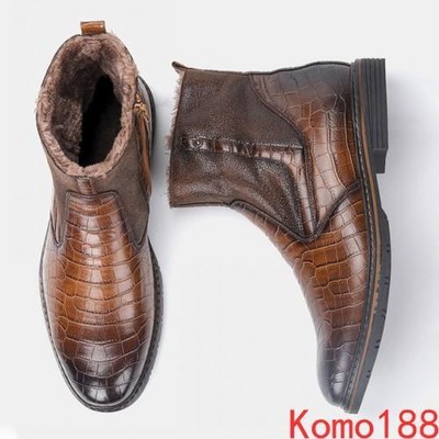 Mens fur lined Winter warm side zipper casual handmade ankle boots