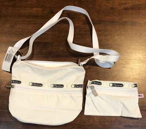 LeSportsac Mini Bucket Shoulder Crossbody Bag White Taupe Vintage New + Change