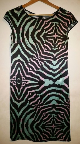 BNWT Just Cavalli Multi Colour Print Pattern Cap Sleeve 100% Silk Dress Size 40 - Picture 1 of 10