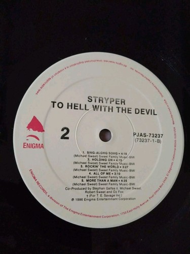 STRYPER TO HELL WITH THE DEVIL ORIGINAL ENIGMA (PJAS-73237) LP W/ FANCLUB FORM - Picture 3 of 14