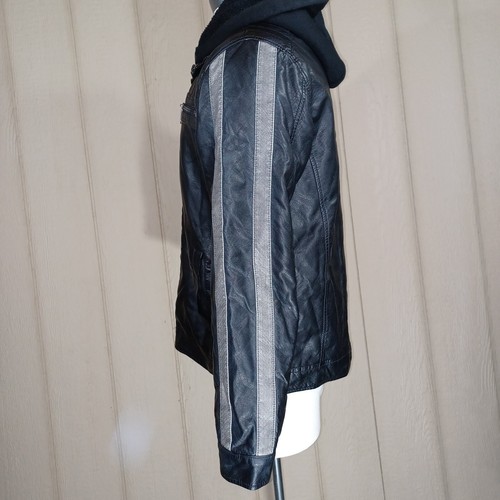ReRun Coat Mens Extra Large Black Stripes Faux Leather Jacket Warm Cold Weather - Picture 4 of 12