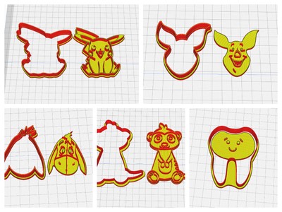Cookie Cutter & Embosser sets - Eeyore, Piglet, Pikachu, Meerkat - 3D printed 