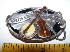 1984 Country Music Pewter Belt Buckle   Banjo Fiddle   Siskiyou Buckle Co.