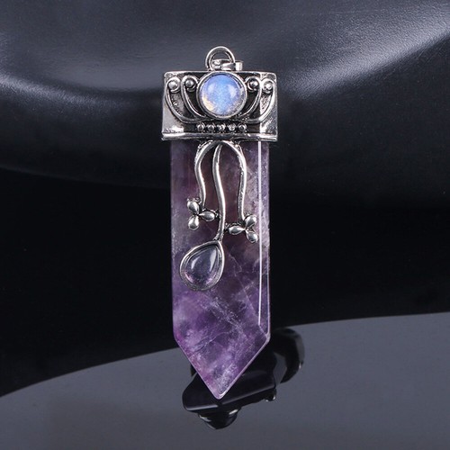 Rock Quartz Stone sword Pendant Hexagon Bead Energy Reiki Healing Amulet - Picture 8 of 19