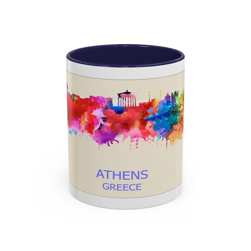Skyline Art Atenas Grecia arte griego acuarela paisaje urbano taza de café taza de café - Imagen 46 de 65