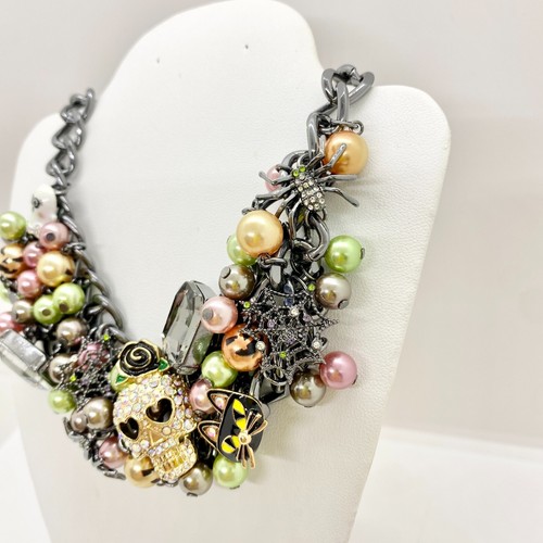 Betsey Johnson Halloween Statement Choker Necklace Spider Ghost Skull Cat Bat - Picture 6 of 8