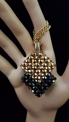 Handmade with Swarovski Crystal Aurum 2x Overlapping Squre Necklace, Riverible