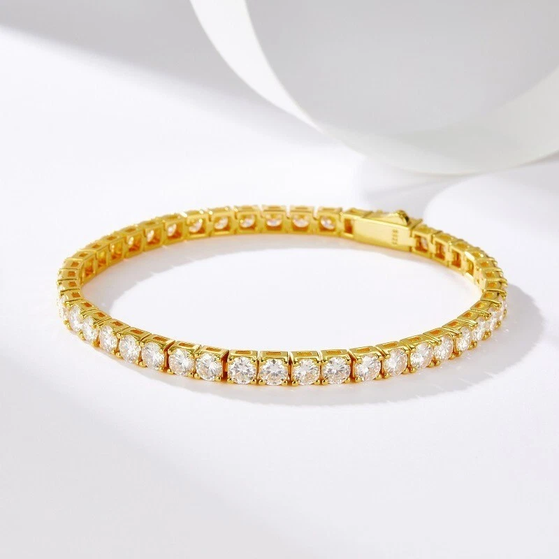 925 Silver 3-5mm D Lab-Created Moissanite Tennis Bracelet for Women Plated Gold - Image 2 of 4