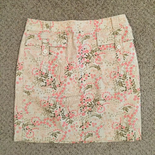 Loft Pencil Skirt Size 4 Beige Floral Knee Length Unlined Pockets