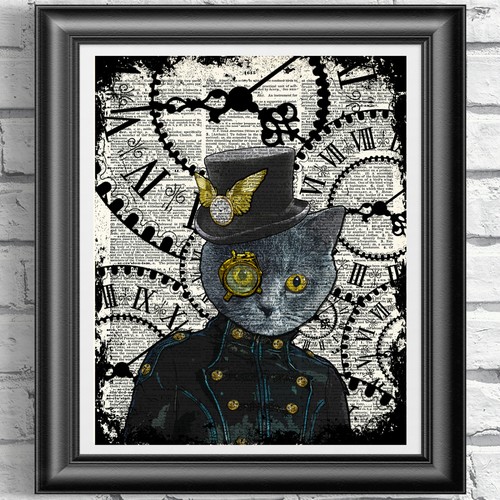 ART PRINT ON ORIGINAL ANTIQUE BOOK PAGE Vintage 4 Steampunk Animals Dictionary - Picture 4 of 6